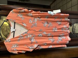 Liz Claiborne Womens XL Coral Lantana Floral SS Dress T Shirt Top NWT
